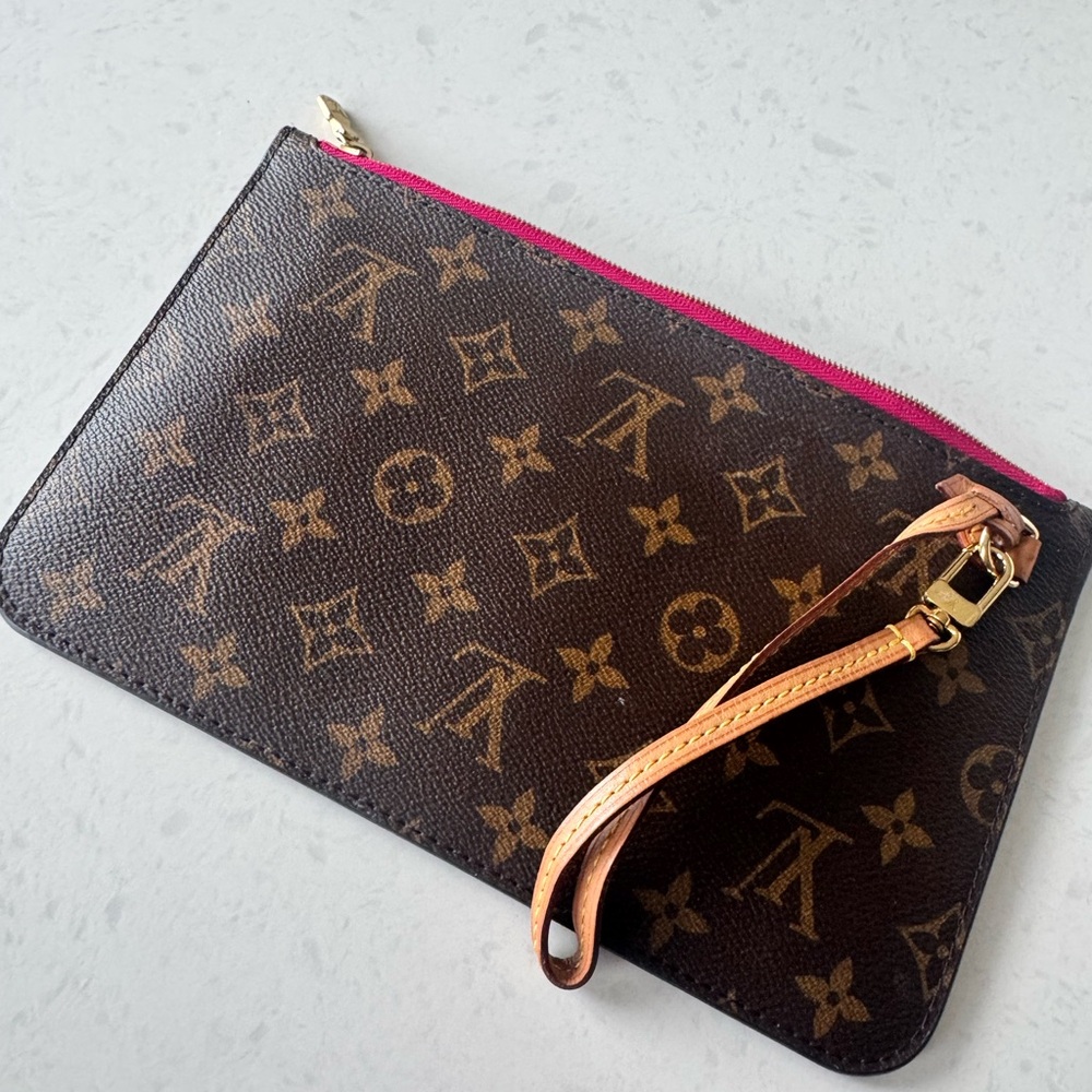 Louis Vuitton Monogram Canvas Wristlet with Pink Zipper